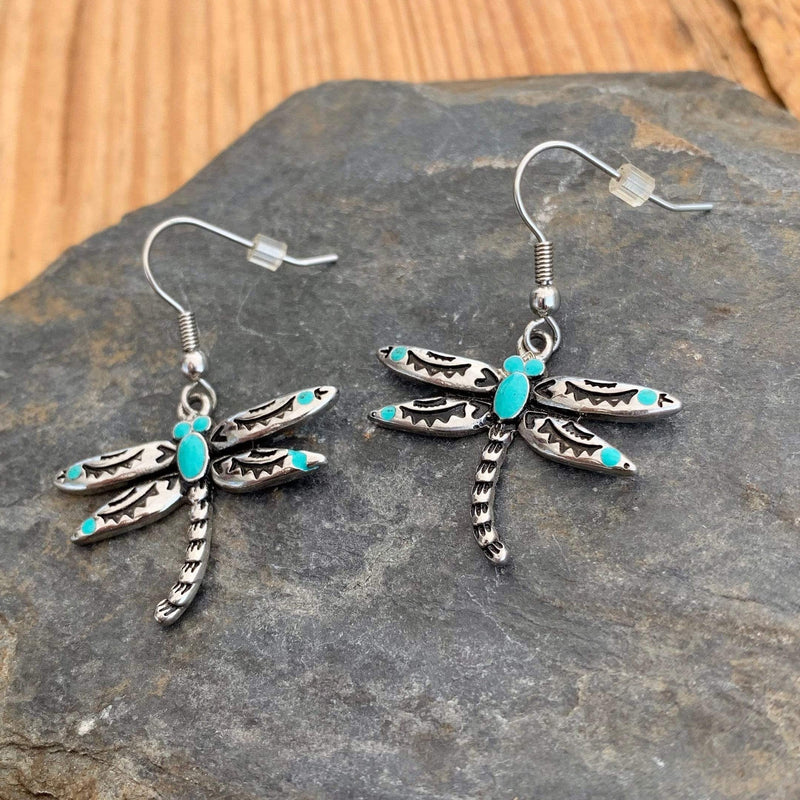 Ladies Earrings - Dragonfly with Turquoise SK2530E Earrings Biker Jewelry Skull Jewelry Sanity Jewelry Stainless Steel jewelry