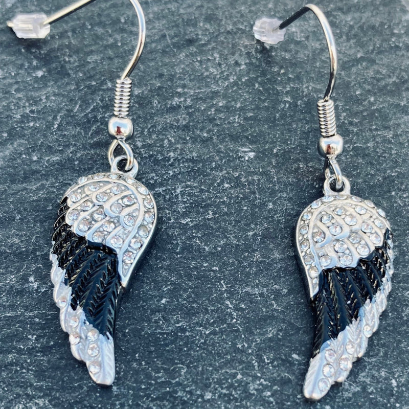 Sanity Jewelry Earrings "Mini Angel Wings" Earrings - Black & White Bling - SK2537E