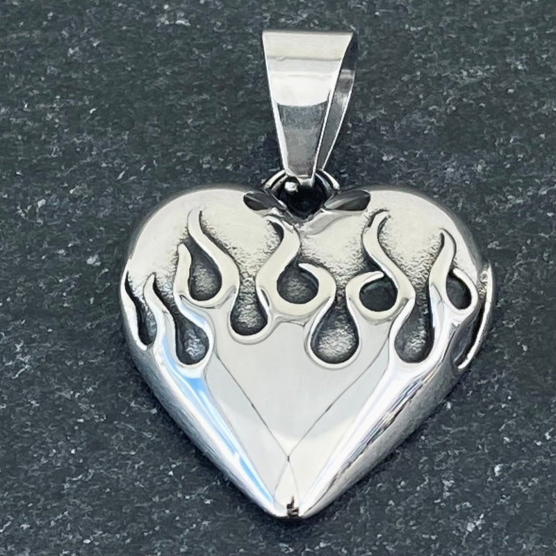 Sanity Jewelry Flaming Heart - Stainless Pendant  & Classic Rope Necklace - SK2606