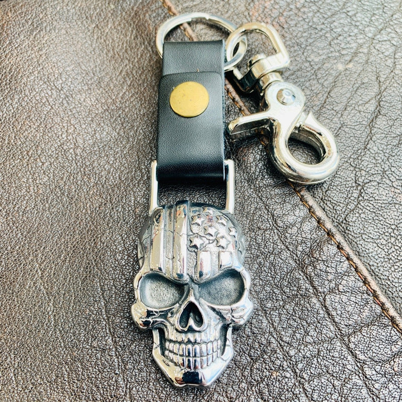American Flag Skull Keychain Key Chain Biker Jewelry Skull Jewelry Sanity Jewelry Stainless Steel jewelry