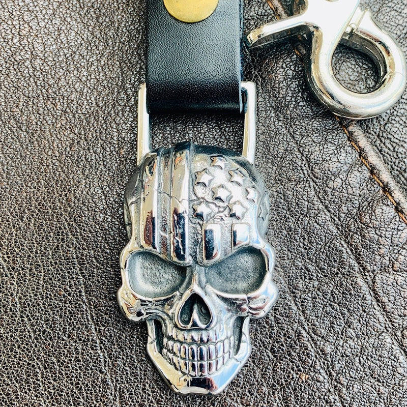 American Flag Skull Keychain - KC16 Key Chain Biker Jewelry Skull Jewelry Sanity Jewelry Stainless Steel jewelry
