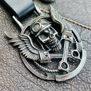 Biker Pistons and Wings Keychain Key Chain Biker Jewelry Skull Jewelry Sanity Jewelry Stainless Steel jewelry