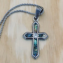 Sanity Jewelry Ladies Necklace Abalone - Cross - Crystal Center -  Pendant with Classic Rope Chain or Omega SK2598