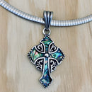 Sanity Jewelry Ladies Necklace Abalone - Cross - Medieval -  Pendant with Classic Rope Chain or Omega SK2599