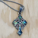 Sanity Jewelry Ladies Necklace Abalone - Cross - Medieval -  Pendant with Classic Rope Chain or Omega SK2599