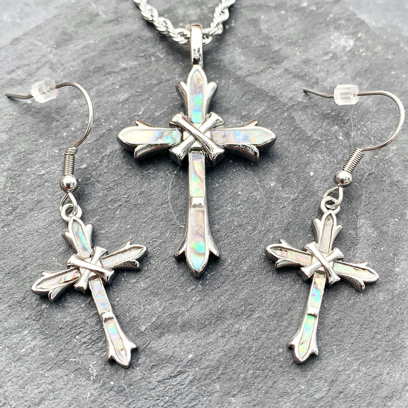 Abalone - Cross Pendant & Chain SK2573 Ladies Necklace Biker Jewelry Skull Jewelry Sanity Jewelry Stainless Steel jewelry
