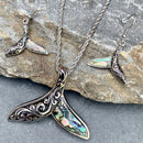 Abalone - Dolphin "Scrollwork" Pendant & Chain SK2582 Ladies Necklace Biker Jewelry Skull Jewelry Sanity Jewelry Stainless Steel jewelry