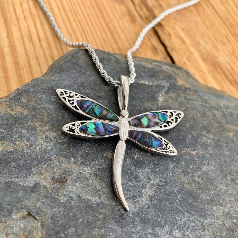 Abalone - Dragonfly Pendant & Chain SK2540 Ladies Necklace Biker Jewelry Skull Jewelry Sanity Jewelry Stainless Steel jewelry
