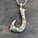 Abalone - Fishing Hook Pendant & Chain SK2569 Biker Jewelry Skull Jewelry Sanity Jewelry Stainless Steel jewelry