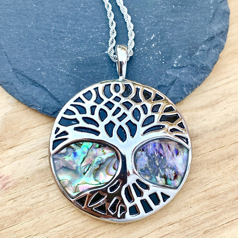 Abalone - Tree of Life Pendant & Chain SK2556 Ladies Necklace Biker Jewelry Skull Jewelry Sanity Jewelry Stainless Steel jewelry
