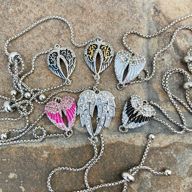 Sanity Jewelry Ladies Necklace Angel Heart  Wing - Bracelet - Black w/White Stone - SK2537B