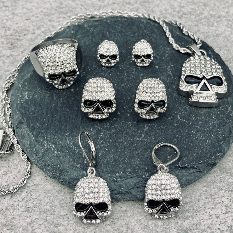 Sanity Jewelry Ladies Necklace Bling Skull Pendant - White Stone - Rope Chain - SK2595