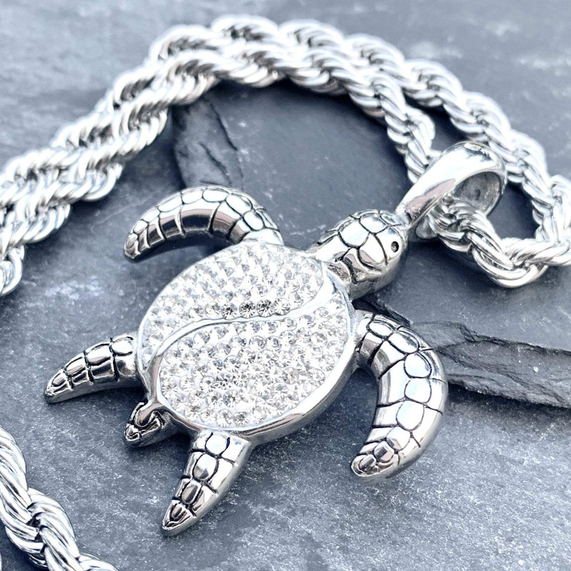 "Crystal Sea Turtle" Pendant & Chain SK2590 Ladies Necklace Biker Jewelry Skull Jewelry Sanity Jewelry Stainless Steel jewelry
