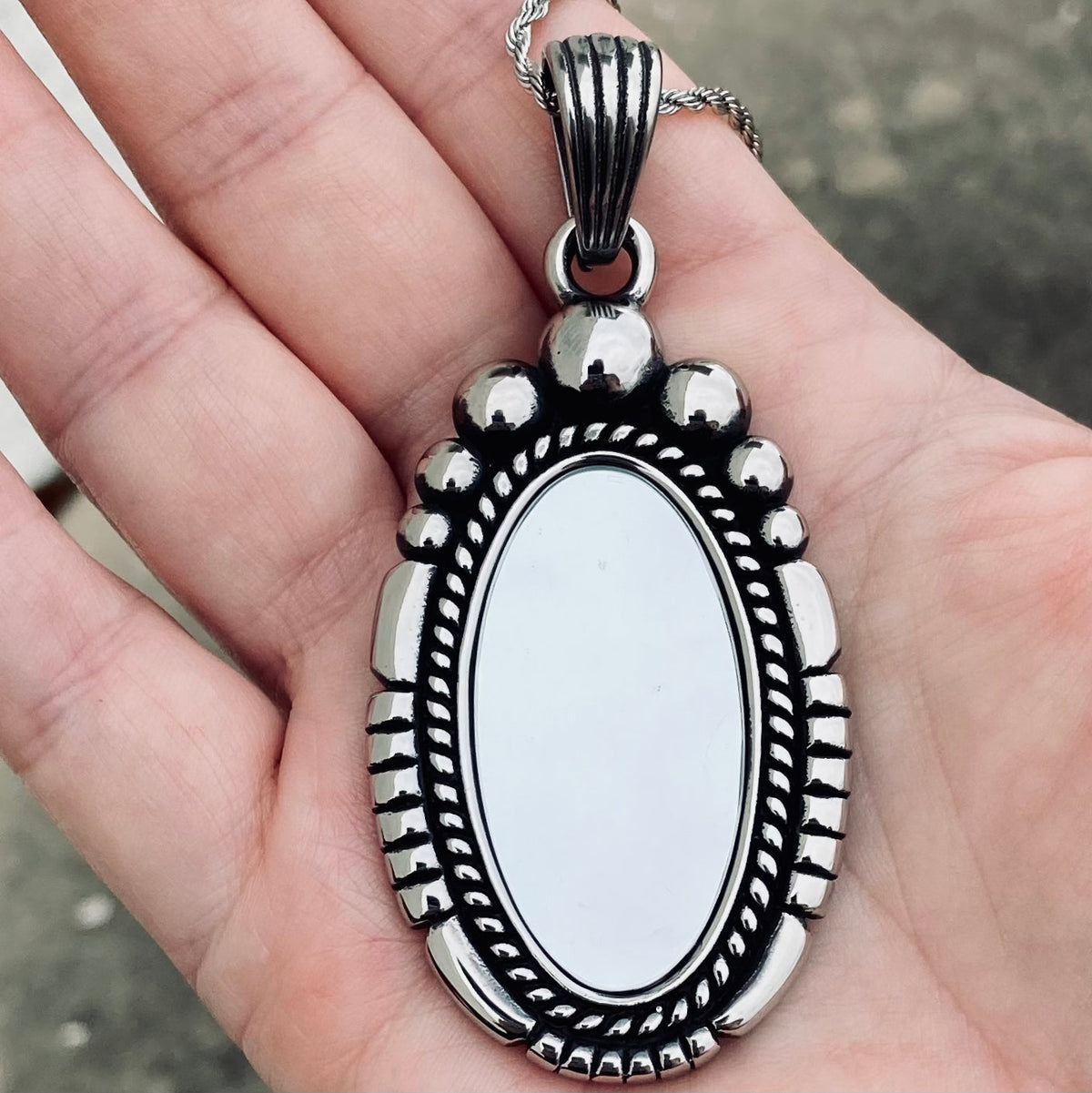 Oval - Mirror - The Looking Glass Pendant - Rope Necklace or Omega - S