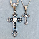 Ladies Pendant - The Heart Cross - Larger Cross- 2.75 inches tall - PEN709 Ladies Necklace Biker Jewelry Skull Jewelry Sanity Jewelry Stainless Steel jewelry