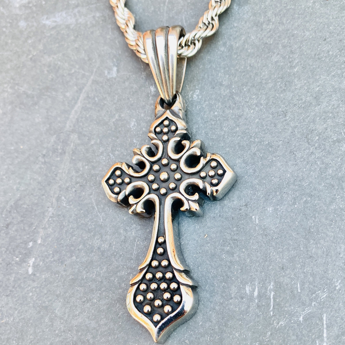 The Queens Cross - Larger Cross Pendant - Rope Necklace or Omega - PEN