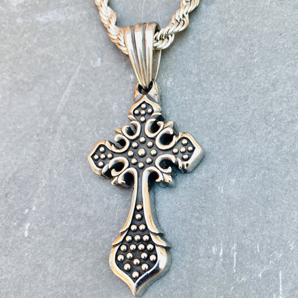 "The Queens Cross" - Larger Cross- 2.75 inches tall - PEN707 Ladies Necklace Biker Jewelry Skull Jewelry Sanity Jewelry Stainless Steel jewelry