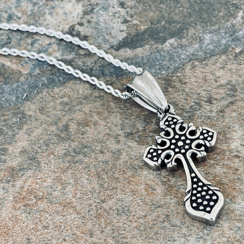Sanity Jewelry Ladies Necklace "The Queens Cross" - Smaller Cross- 1.5 inches tall - PEN713 & Classic Rope Chain or Omega