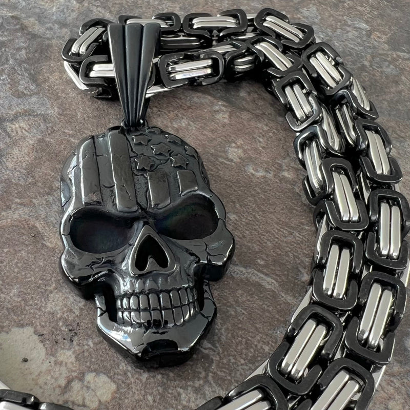 American Flag Skull Black Pendant Necklace 229