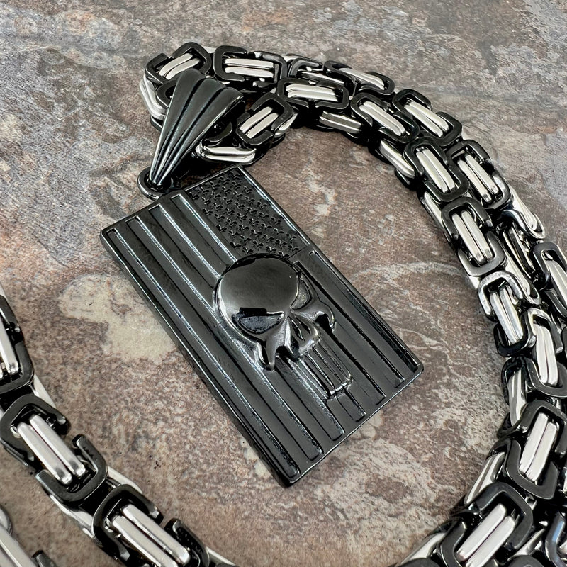 Sanity Jewelry Necklace 22” Black "Sanity's Combo" - American Patriot Flag Black Pendant & Necklace (297)