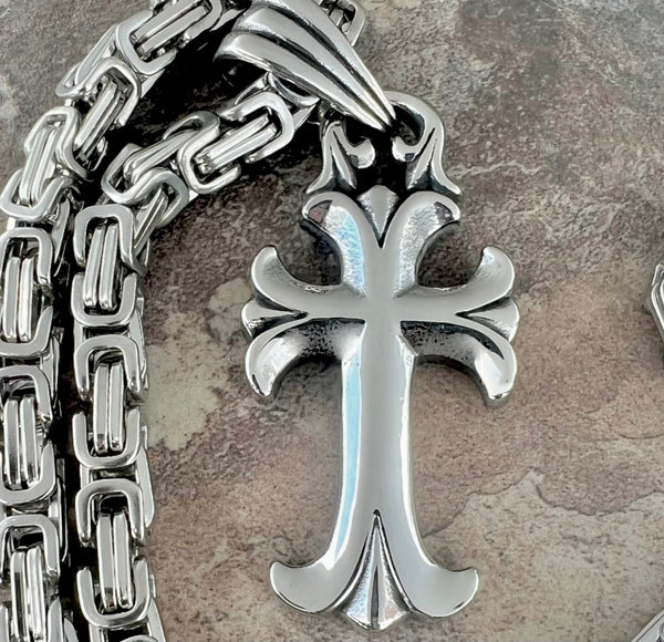 Sanity Jewelry Necklace 22” Black & Silver "Sanity's Combo" - Cross - Sanity's Cross Pendant & Necklace (435)