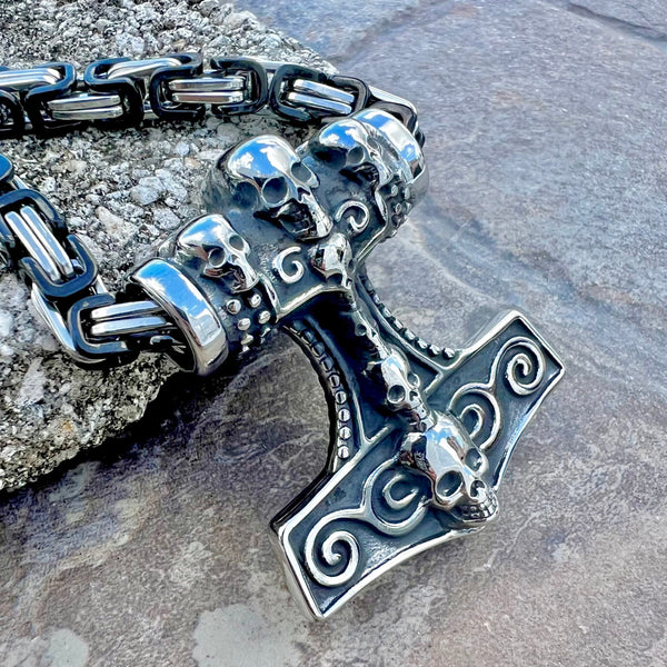 Sanity Jewelry Necklace 22” Black & Silver "Sanity's Combo" - Thor's Skull Hammer Lg Pendant & Necklace (728)