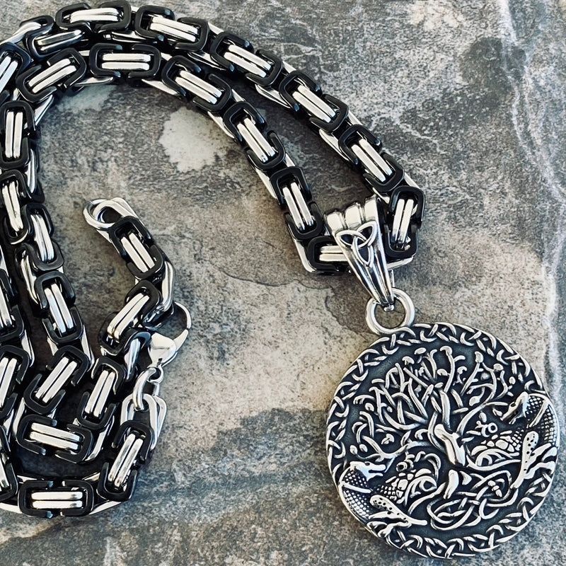 Sanity Jewelry Necklace 22” Black & Silver "Sanity's Combo" - Viking - Tree of Life - Yggdrasil Pendant & Necklace (812)