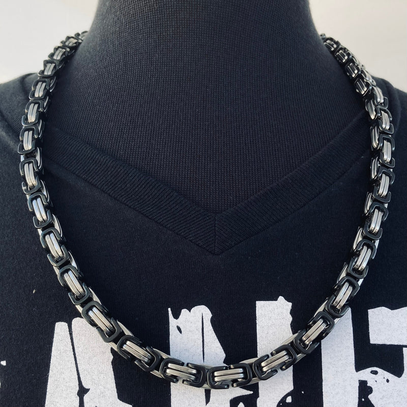 Daytona Necklace - Silver & Black - Deluxe - 1/4 inch wide