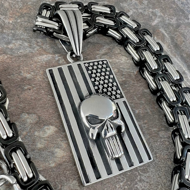 Sanity Jewelry Necklace 22” Silver "Sanity's Combo" - American Patriot Flag Pendant & Necklace (222)