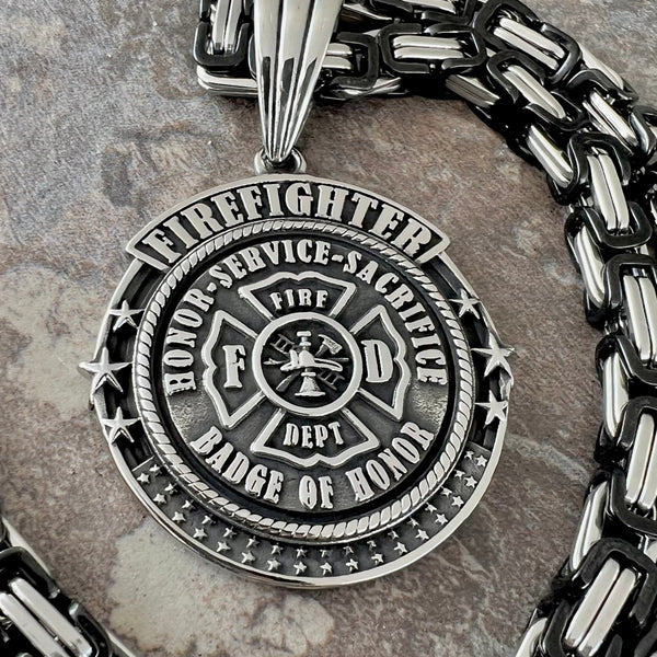 Sanity Jewelry Necklace 22” Silver "Sanity's Combo" - Fire Fighter Pendant & Necklace (780)