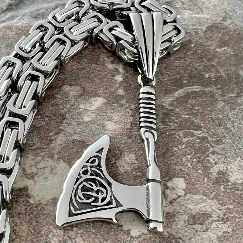 Sanity Jewelry Necklace 22” Silver "Sanity's Combo" - Viking Battle Axe Pendant & Necklace (740)