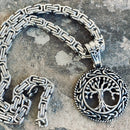 Sanity Jewelry Necklace 22” Silver "Sanity's Combo" - Viking - Tree of Life Round - Yggdrasil Pendant & Necklace (815)