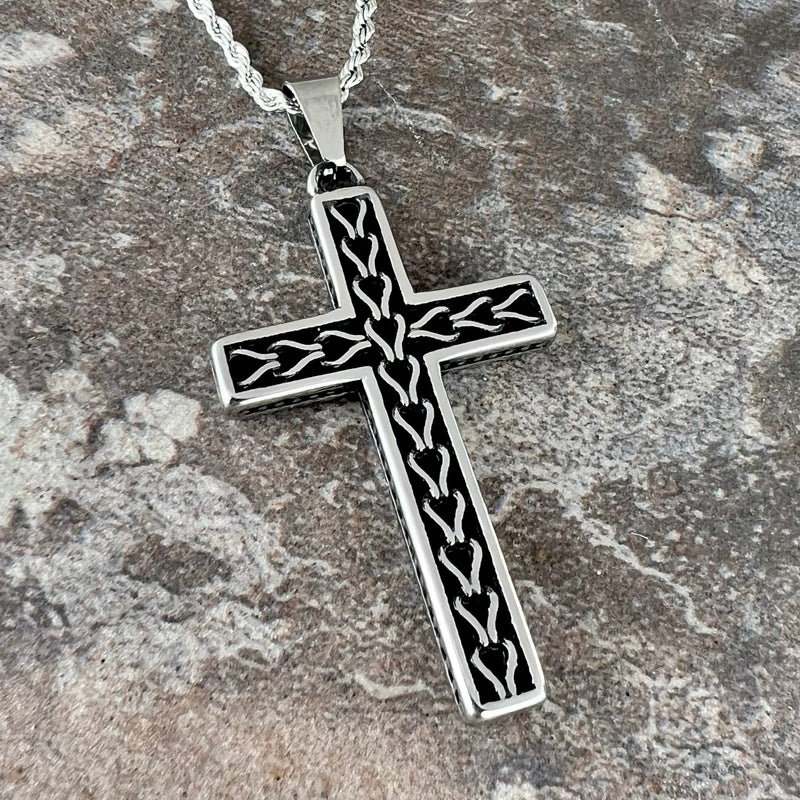 Sanity Jewelry Necklace 2mm 18” Rope Necklace "Sanity's Combo" - Cross - Celtic Knot Cross - Silver Pendant & Classic Rope Necklace (487)