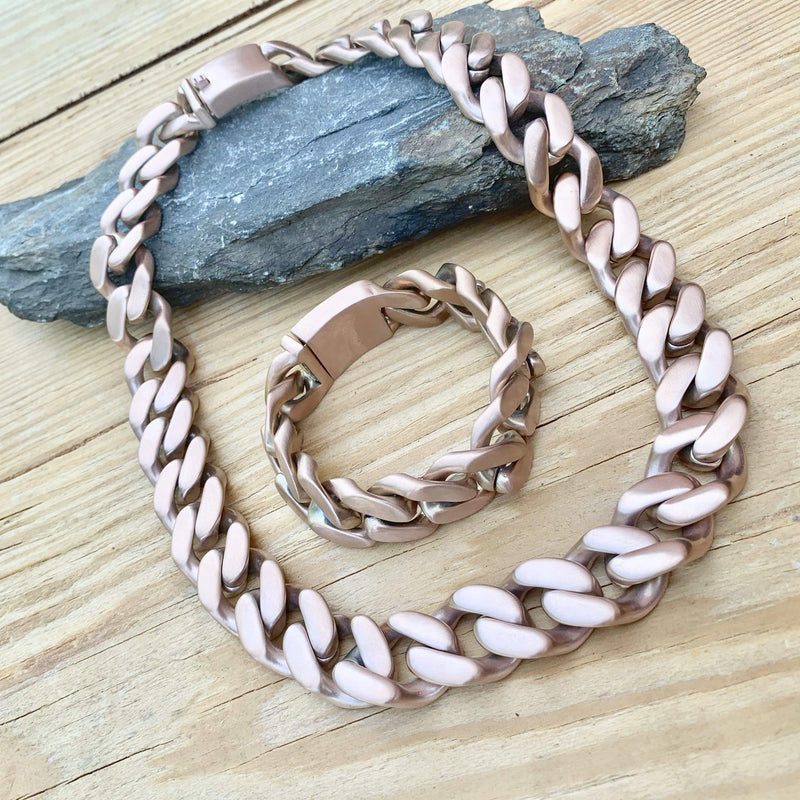 Bagger Necklace - "EASY RIDER" - Brushed Rose Gold -  3/4 Inch wide
