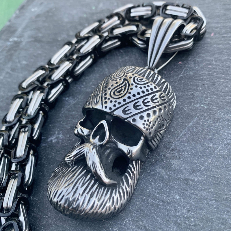 "Sanity's Combo" - Old School Pendant (481) & Daytona Beach Chain 1/4 inch wide Necklace Biker Jewelry Skull Jewelry Sanity Jewelry Stainless Steel jewelry