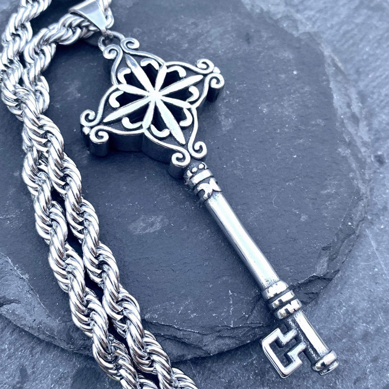 "Sanity's Combo" - Key - Skeleton Key (485) & Classic Rope Chain Necklace Biker Jewelry Skull Jewelry Sanity Jewelry Stainless Steel jewelry