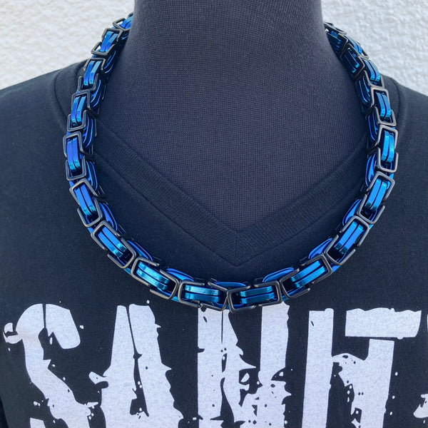 Sanity Jewelry Necklace Necklace - Black & Blue Stainless - Daytona Beach Road King 3/4 inch wide