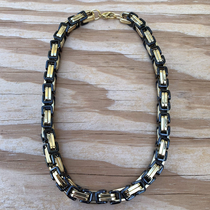 Necklace - Black & Gold - Daytona Beach Heritage 1/2 inch Necklace Biker Jewelry Skull Jewelry Sanity Jewelry Stainless Steel jewelry