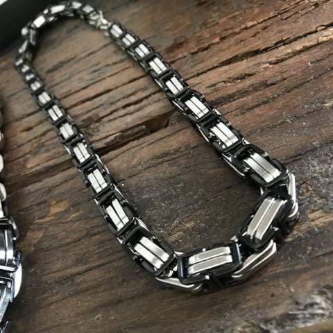 Necklace - Black & Stainless - Daytona Beach Road King 3/4 inch wide Necklace Biker Jewelry Skull Jewelry Sanity Jewelry Stainless Steel jewelry