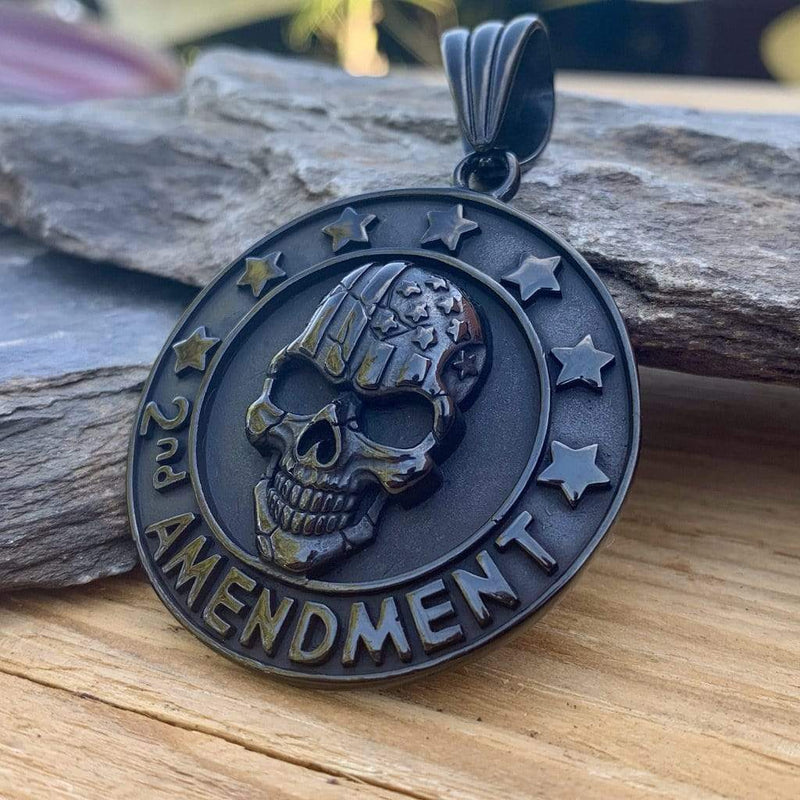 Sanity Jewelry Necklace PENDANT ONLY - NO chain included "Sanity's Combo" - 2nd Amendment - Black (296) & Daytona Beach Chain 1/4 inch wide