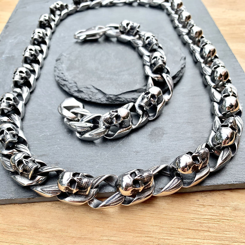 "Road Warrior" Necklace Chain- Links made of Skulls RW01 Necklace Biker Jewelry Skull Jewelry Sanity Jewelry Stainless Steel jewelry
