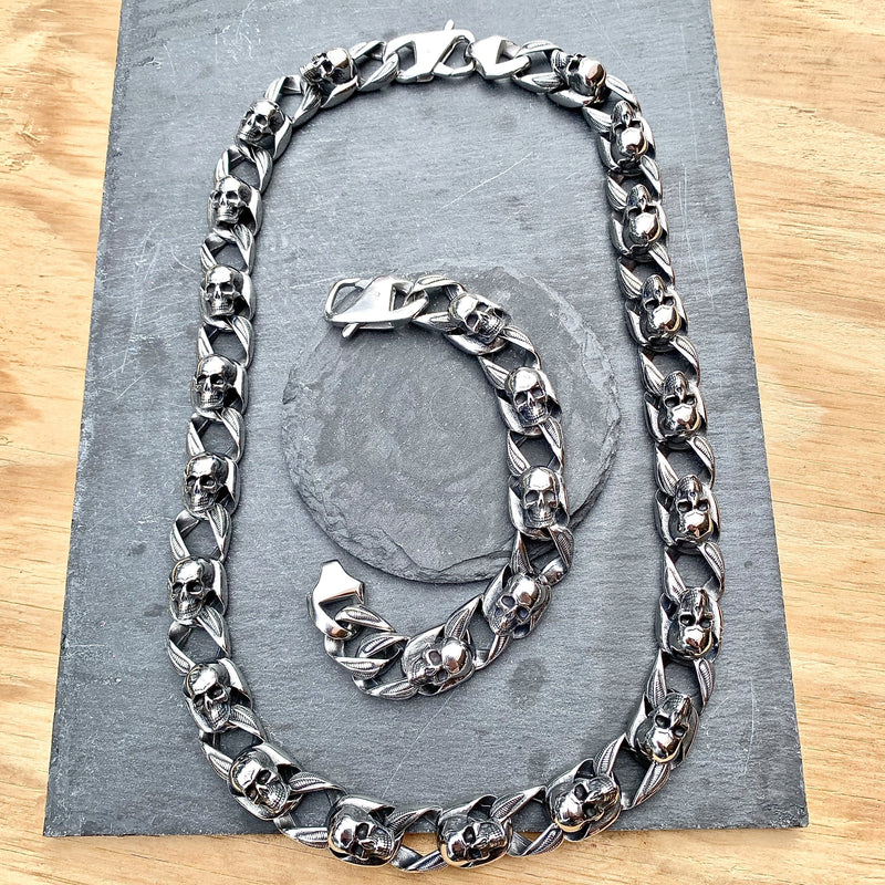 "Road Warrior" Necklace Chain- Links made of Skulls RW01 Necklace Biker Jewelry Skull Jewelry Sanity Jewelry Stainless Steel jewelry