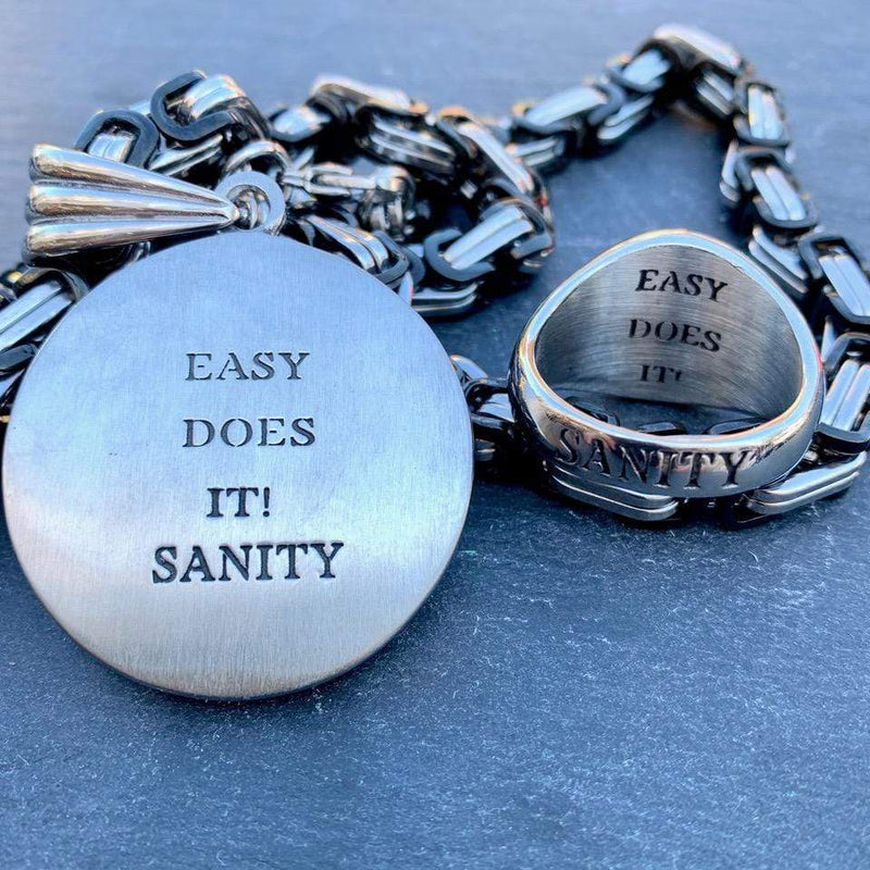 "Sanity's Combo" - AA Recovery (705) & Daytona Beach Chain 1/4 inch wide Necklace Biker Jewelry Skull Jewelry Sanity Jewelry Stainless Steel jewelry