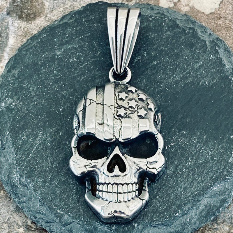 Sanity Jewelry Necklace "Sanity's Combo" - American Flag Skull (277) & Daytona Beach Chain 1/4 inch wide