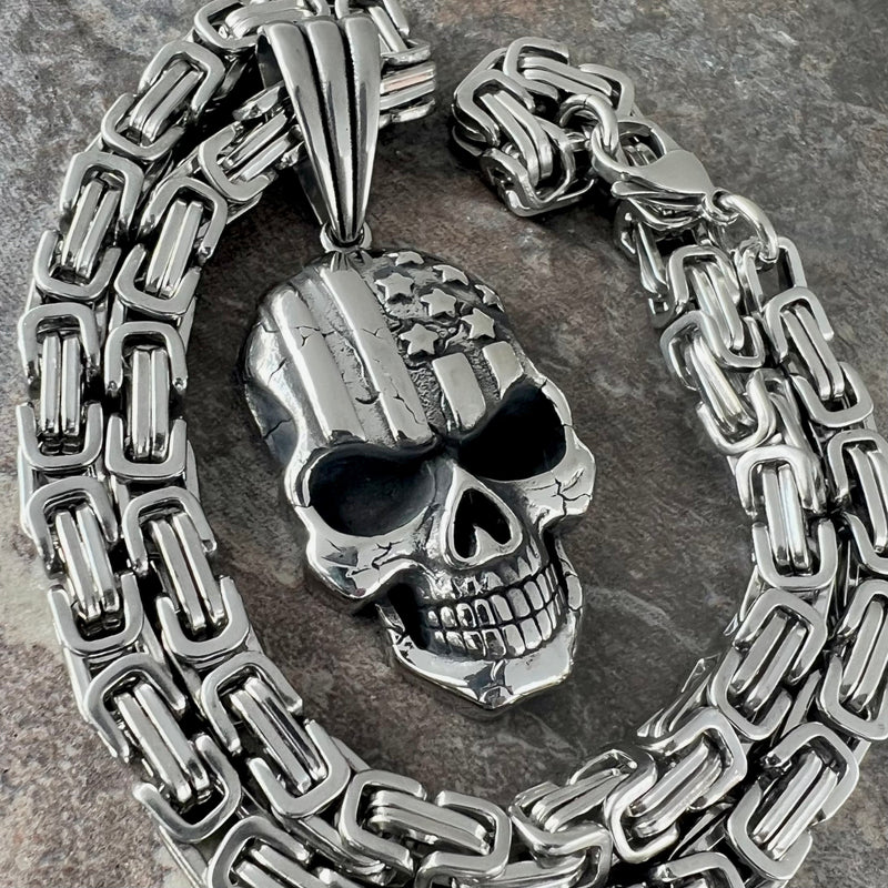 American Flag Skull Pendant Necklace 277