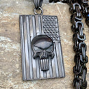 "Sanity's Combo" - American Patriot Flag Black (297) & Daytona Beach Chain 1/4 inch wide Necklace Biker Jewelry Skull Jewelry Sanity Jewelry Stainless Steel jewelry