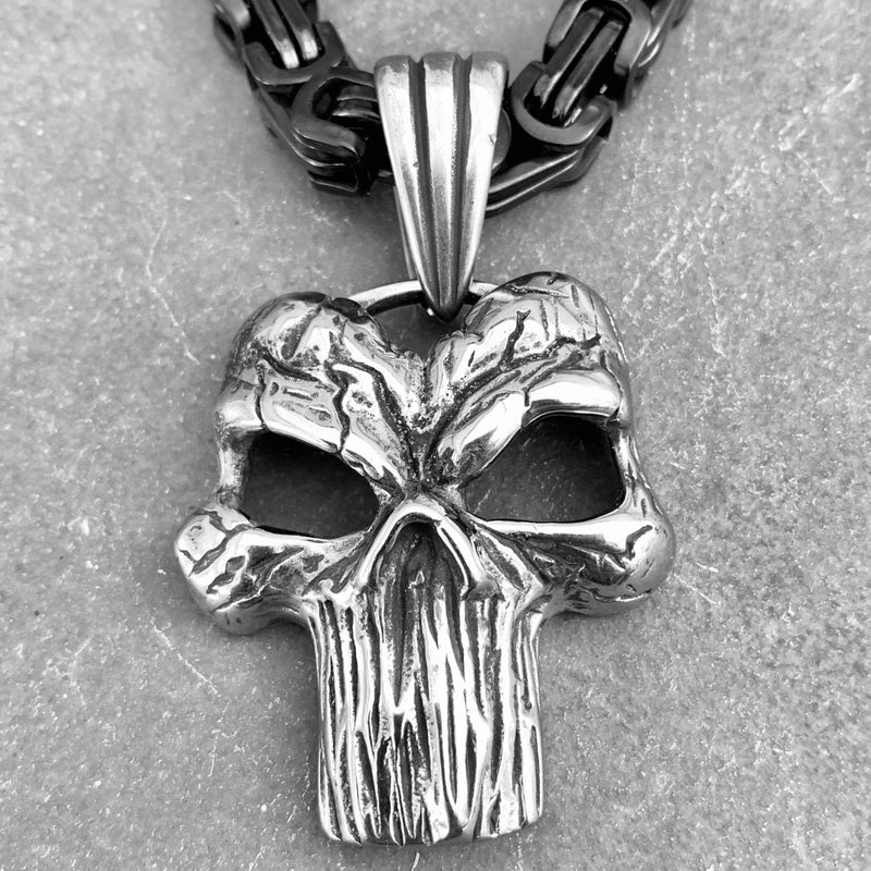 "Sanity's Combo" - Ancient Punisher (711) & Daytona Beach Chain 1/4 inch wide Necklace Biker Jewelry Skull Jewelry Sanity Jewelry Stainless Steel jewelry