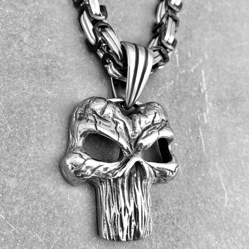 "Sanity's Combo" - Ancient Punisher (711) & Daytona Beach Chain 1/4 inch wide Necklace Biker Jewelry Skull Jewelry Sanity Jewelry Stainless Steel jewelry