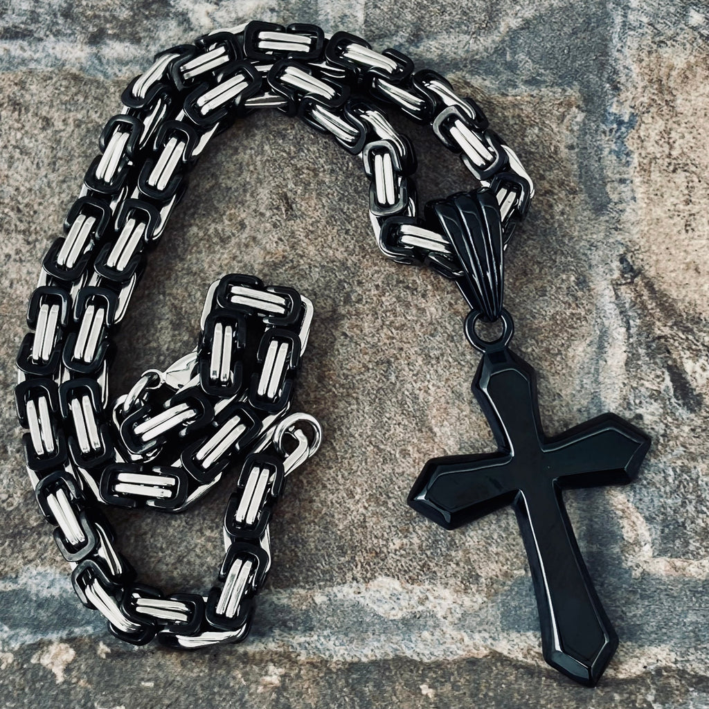 Small Flat Black Christian Cross Pendant Necklace for Men | Classy Men  Collection