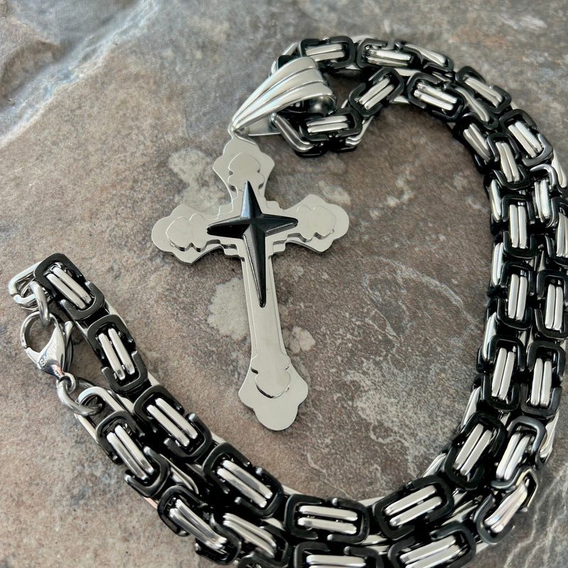 Sanity Jewelry Necklace "Sanity's Combo" - Cross - Silver & Black Cross Pendant & Necklace (477)